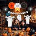 KatchOn, Hanging Ghosts Halloween Decor - Pack of 10 | Xtralarge Indoor Halloween Hanging Decorations, Ghost Garland Decorations, Paper Lanterns, Hanging Paper Fans | Spooky Hanging Decorations (White and Orange)