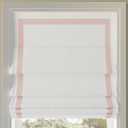 Sun Zero Marline Pink Ribbon Border Stripe 100% Blackout Cordless Roman Shade, 27" x 64", Pink/White
