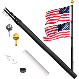 Flag Pole for Outside House, 14 Gauge 30ft Telescopic Flag Pole Kit, Telescoping Flag Poles with 3x5 American Flag, Outdoor Old Glory Flagpole Kits for Yard (Black)