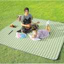 Large Picnic Blanket Beach Blanket 100×90", Outdoor Waterproof Sandproof Foldable Blanket, Camping Garden Grass Patio Lawn Park Hiking Travel Essential Accessories Green Gingham Mats