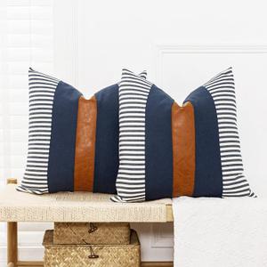 Farmhouse Accent Pillow Cover 20x20 Modern Square Throw Pillow Covers Set of 2 Decorative Stripe Cushion Cover for Living Room Bedroom, Boho Accent Chair Pillowcase, Navy Blue (20" x 20" (Pack of 2), Navy Blue Stripe)