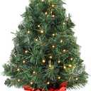 2ft Pre-lit Artificial Mini Christmas Tree,Small Xmas Pine Tree with 50 Lights, Tabletop Christmas Tree Battery Operated Green Xmas Tree for Tabletop