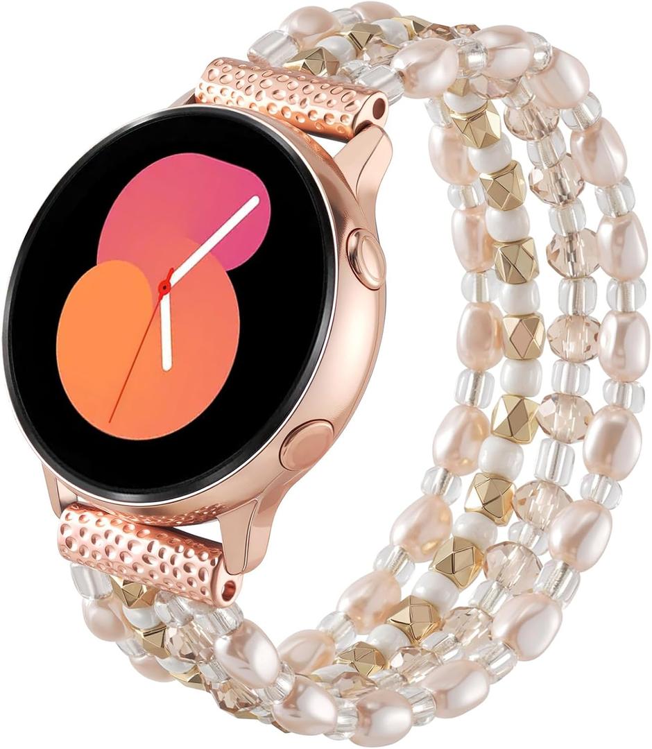VISOOM Unique Beaded Bracelet Compatible for Samsung Galaxy Watch 8/7/6/5/4 40/44mm Bands/Active 2 Watch 4 Classic 42mm Band Women, 20mm Handmade Cute Stretchy Boho Bracelet for Galaxy Watch 5 pro (Small, Champagne Gold)