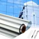 Pushglossy 48 Inch X 26 Ft One Way Window Tint Privacy Reflective Daytime Mirror Film Sun Blocking Thermal Insulated Film Heat Control Static Cling Anti UV for Home Office (Silver)