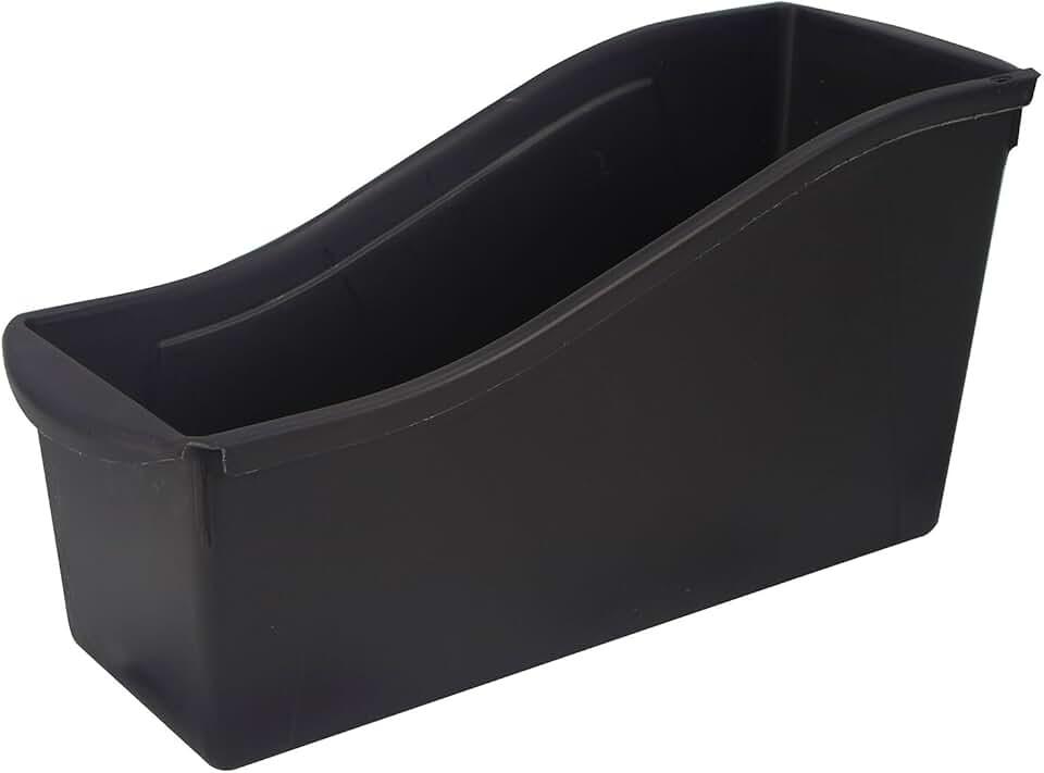 Storex Industries 14.3" x 5.3" x 7" Storex Large Book Bin with Front Pocket, Black 6 Pack