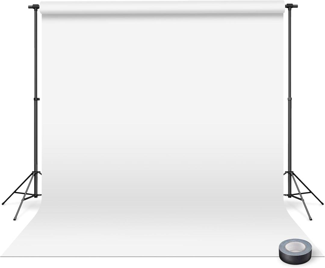 Denny Mfg - Seamless Paper Backdrop for Photoshoot with Free Gaffer Tape – True White Photography Paper Roll Background with Matte Finish for Studio, Video & Content Creation – (86 in x 36 ft)