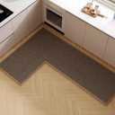 L Shape Kitchen Mat, Anti-Slip Corner Kitchen Mats for Floor, 1 Piece L Shape Rug, Absorbent Runner in Front of Sink, Washable Floor Rugs for Home,Kitchen,Office(Black/Brown Right-L,6'7" x 4'7")