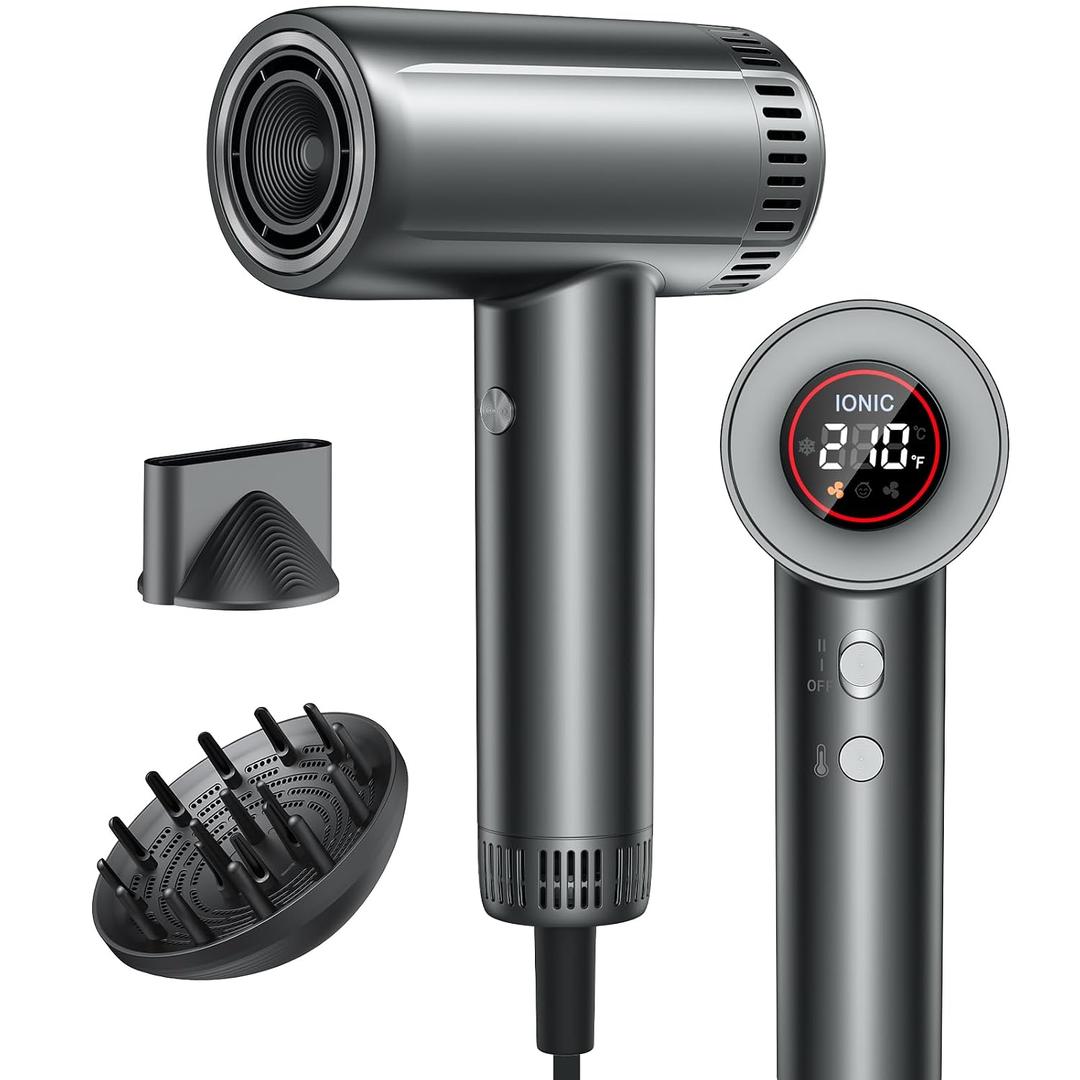 High-Speed Hair Dryer, 150000RPM Brushless Motor for Ultra-Fast Drying, 500M Ionic Negative Blow Dryer for Frizz Reduce, Low Noise Hair Blow Dryer with Magnetic Diffuser for Home Travel Salon