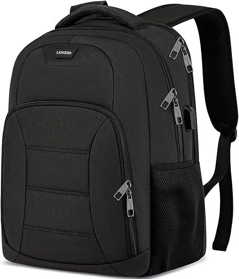 Liokesa Laptop Backpack for Men Women, School Backpacks for Boys Girls,Water Resistant Black Backpack with USB Charging Port,15.6 Inch College Bookbag Daypack