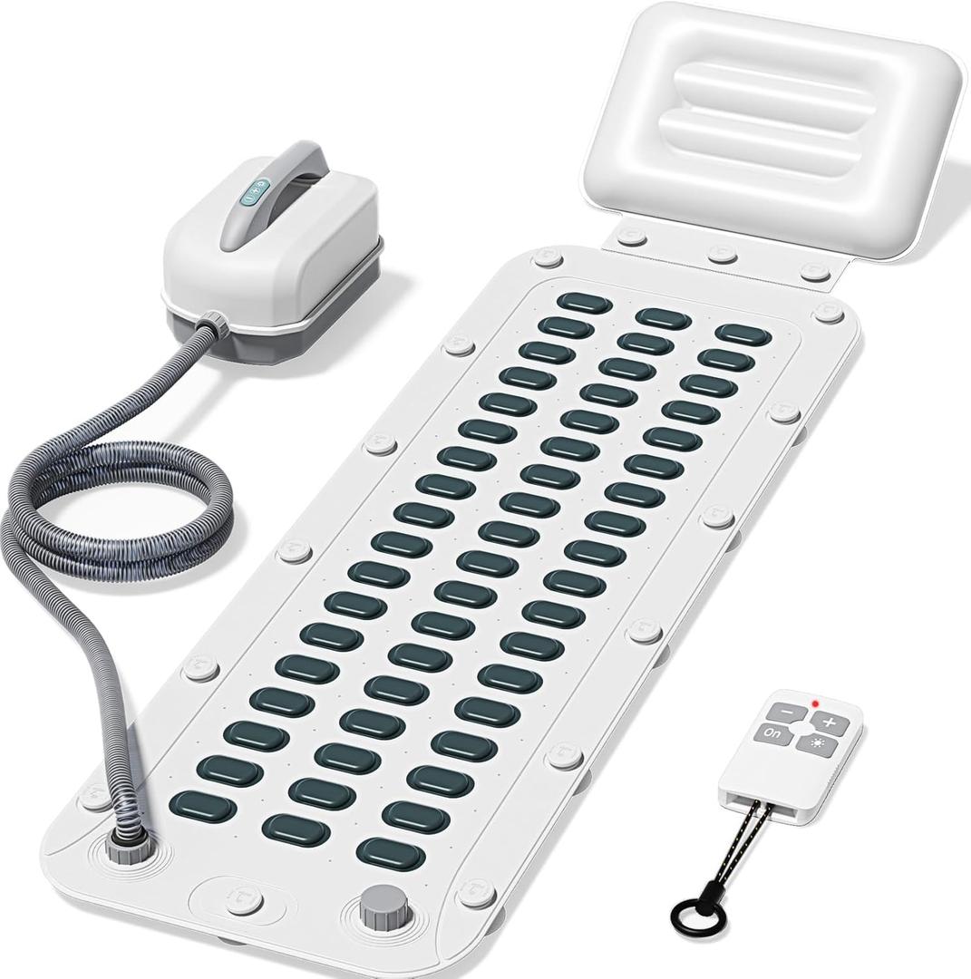 Flgocexs Bubble Bath Mat,Full Body Waterproof Spa Mat for Bathtub, 6-Speed Bubbles, Remote Control & Non-Slip Suction Cups for Home Relaxation (Grey)