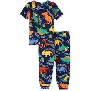 The Children's Place Baby Boys' Dino Allover Snug Fit Cotton 2 Piece Cotton Pajamas