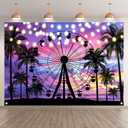 Monalivest 10x8ft Summer Seaside Ferris Wheel Backdrop Sunset Tropical Palm Tree Sparkling Lights Photography Background Festival Party Decorations Photo Props