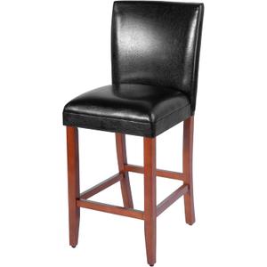 HomePop Home Decor Classic Counter Height Bar Stool, Set of 1, 29 Inch, Faux Leather Upholstered, Decorative Home Furniture, Black