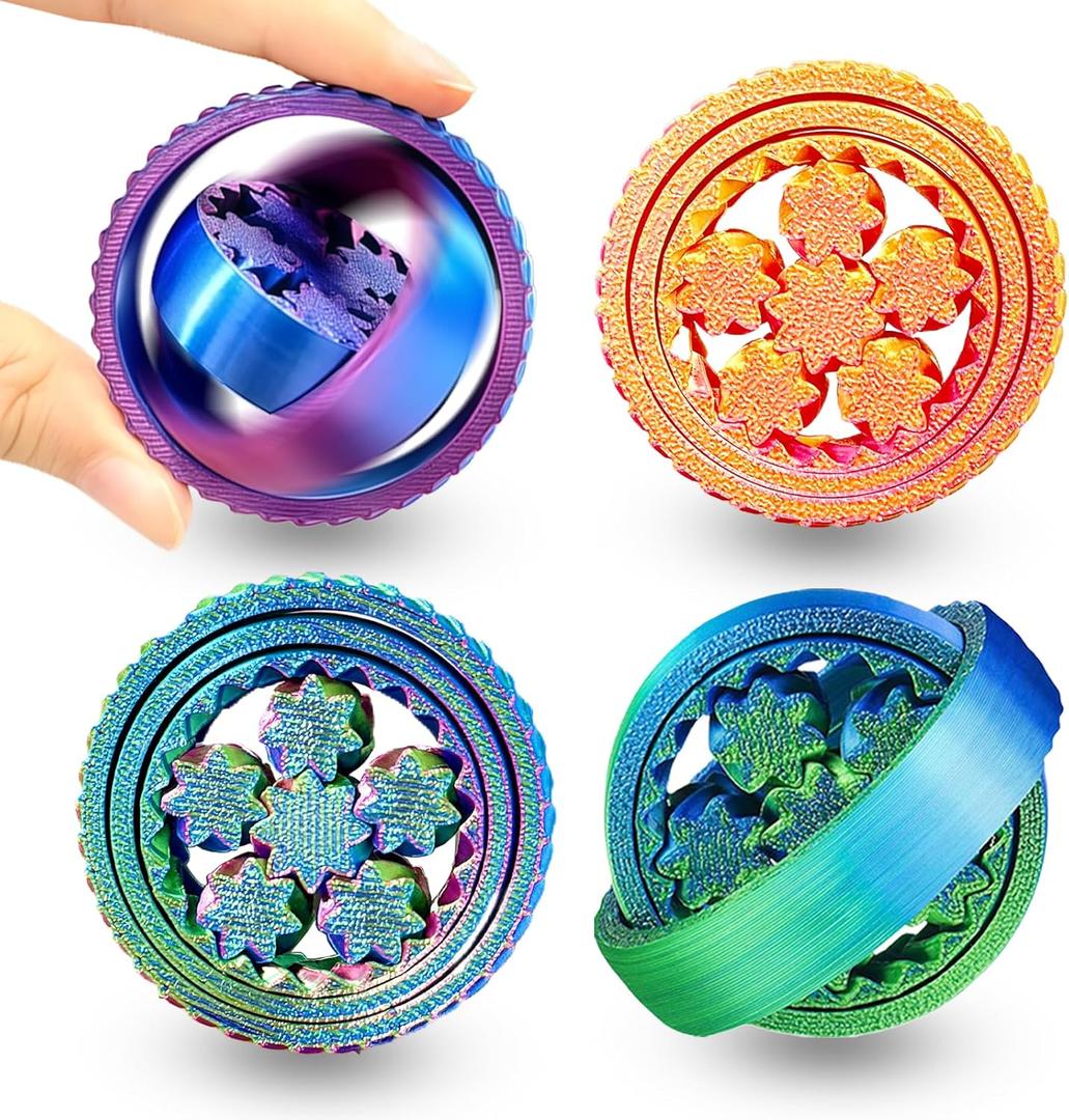 2 x 3D Printed Toy Fidget Spinner - 4PCS Stress Relief Sensory Toy for Adults, Office Desk Toy, Stocking Stuffers Bulk Birthday Party Halloween