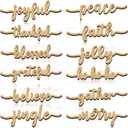 12 Pieces Christmas Word Wood Cutout Joyful Merry Thankful Grateful Blessed Peace Gather Word Sign Christmas Plate Cutout Rustic Merry Signs for Home Table Plate Decoration, Cute Style (Gold)