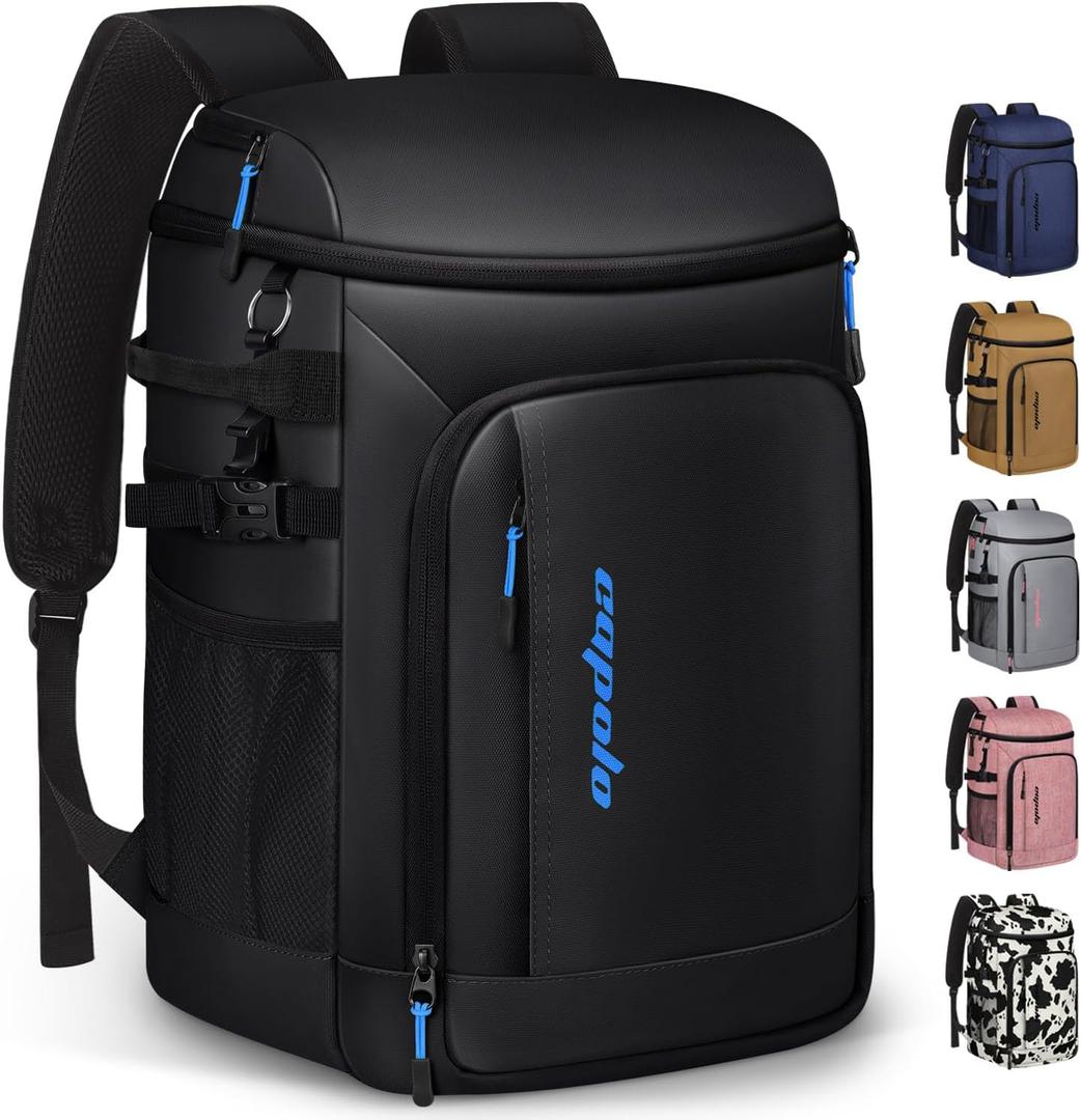 Capolo 36/45 Cans Cooler Backpack Insulated Waterproof for Women Men Lunch Backpack Coolers Leak Proof Soft Cooler Bags (Leather Black)