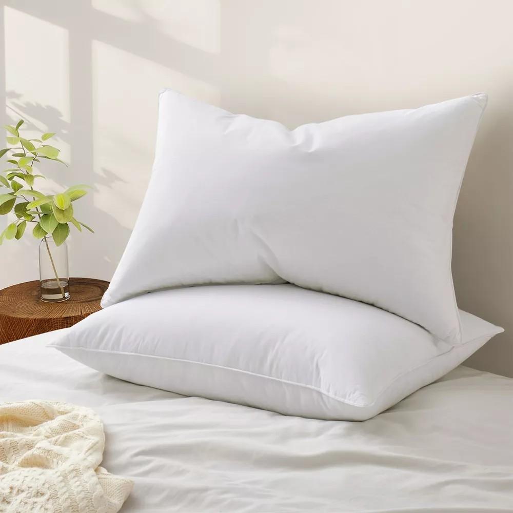 Peace Nest Set of 2 Premium Goose Feather Down Bed Pillows with 233TC Cotton Cover, Medium, King