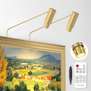 Pack of 2 Zoomable Picture Light Spotlight, Plug in LED Picture Lights for Wall 3000K Photo Frame Light with Remote Control Art Lighting for Paintings Gold Mini Accent Spotlights for Gallery