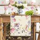 Watercolor Purple Floral Spring Table Runner ,Seasonal Butterfly Flower Summer Table Decoration for Kitchen Dinning Home Party 13x60 Inch