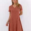 ANRABESS Womens Summer Dresses Casual Short Sleeve Ribbed Knit V Neck Swing A-Line 2026 Spring Vacation Tunics Short Dress (S)