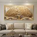 Large Framed Gold Tree of Life Wall Art for Living Room, Modern Contemporary Golden Tree Painting Prints Artwork for Walls, Luxury Elegant Picture for Bedroom, Kitchen, Hallway, Office Wall Decor, 30x60