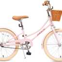 ACEGER Retro Princess Kids Bike with Basket for 3-12 Years Old Girls, Included Coaster Brake & Caliper Brake, 14 16 18 Inch with Training Wheels, 20 Inch with Kickstand, Vintage Bicycle for Gifts, Pink, 14 Inch With Training Wheels