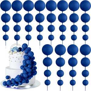 48 Pcs Balls Cake Topper Decorations Balloon Cupcake Toppers Foam Cake Topper Balls Cake Balls Decorations for Birthday Party Wedding Anniversary Cake Decorating (Royal Blue)