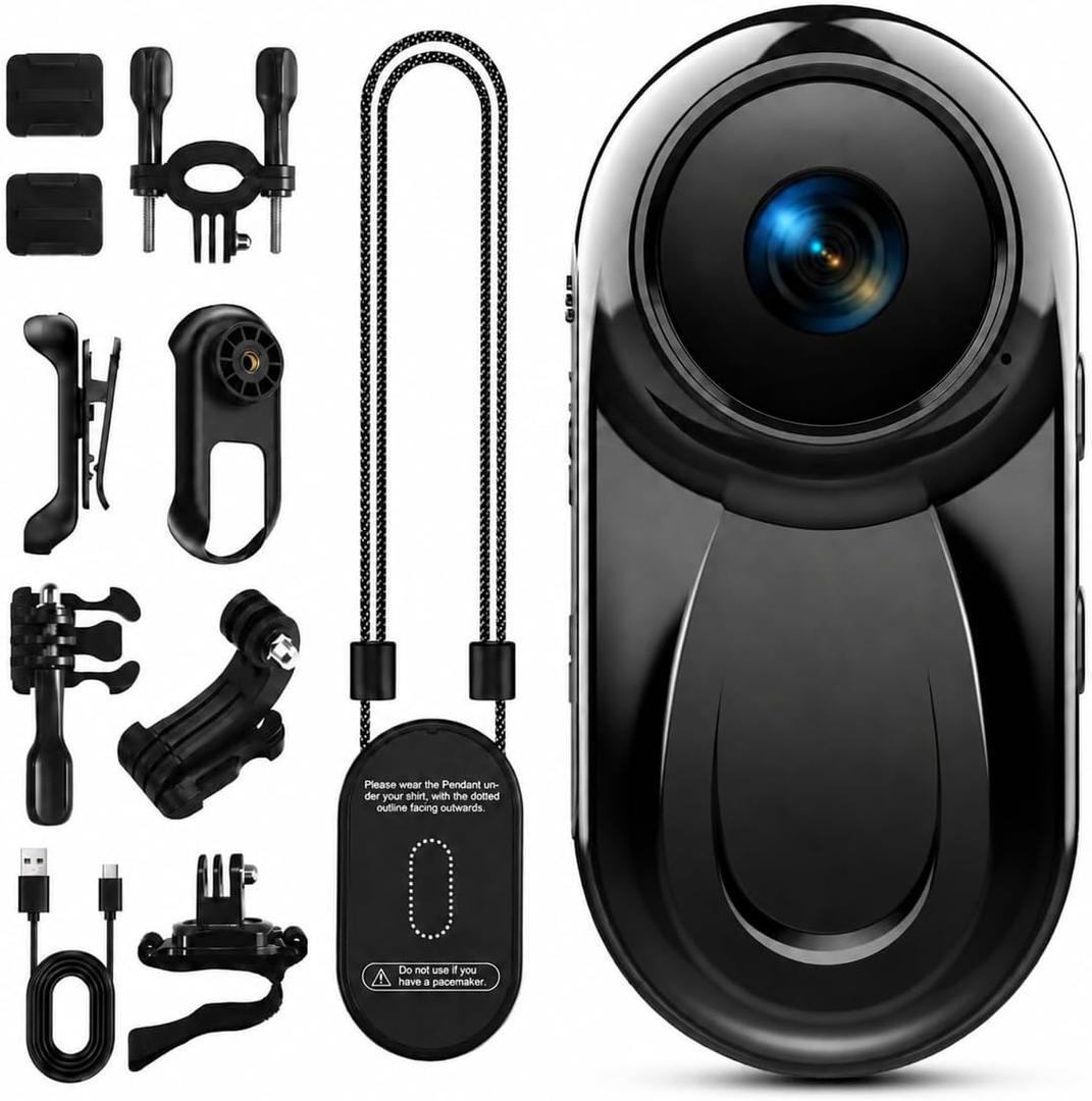 Mini Body Camera 1080P, 512G Thumb Action Camera, Tiny Size, Mount Anywhere, Portable Sports Cam with Magnetic & 360° Clip, Hands-Free Recording for Motorcycle/Sports/Bike/Pet (SD Card Not Included)