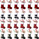 24 Pieces 7 Inch Christmas Stockings, Mini Buffalo Plaid Stocking Classic Stocking Red and Green Plaid Design with Snowflake and Fleece Cuff for Family Christmas Holiday Decorations Seasons Decor