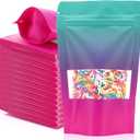 150 Pcs Resealable Bags 3. 5" x 5. 5" Gradient Color Food Storage Bags Stand up Kraft Pouches with Clear Window Treat Paper Pouches for Selling Small Business Snacks Sample,(Green/Pink)