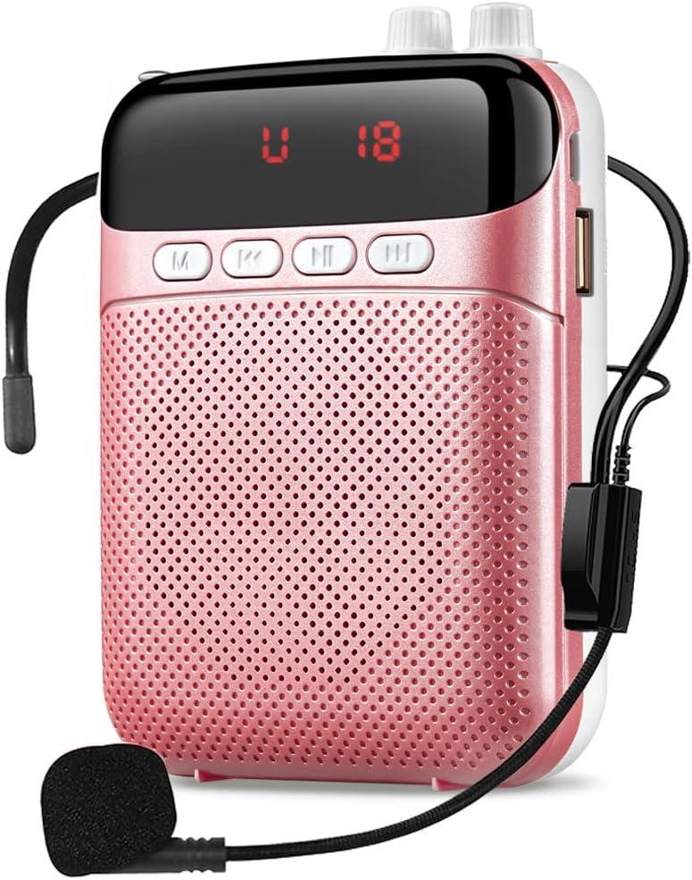 Portable Voice Amplifier for Teachers with Bluetooth, 2400mAh Rechargeable Headset Microphone Amplifier and Waistand,Portable Meagaphone Speaker Mic for Teachers,Tour Guides,Classroom,Yoga(Rose)