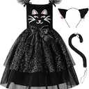ReliBeauty Black Cat Costume for Girls Kitty Costume Halloween Toddler Dress with Accessories, 4T4/110