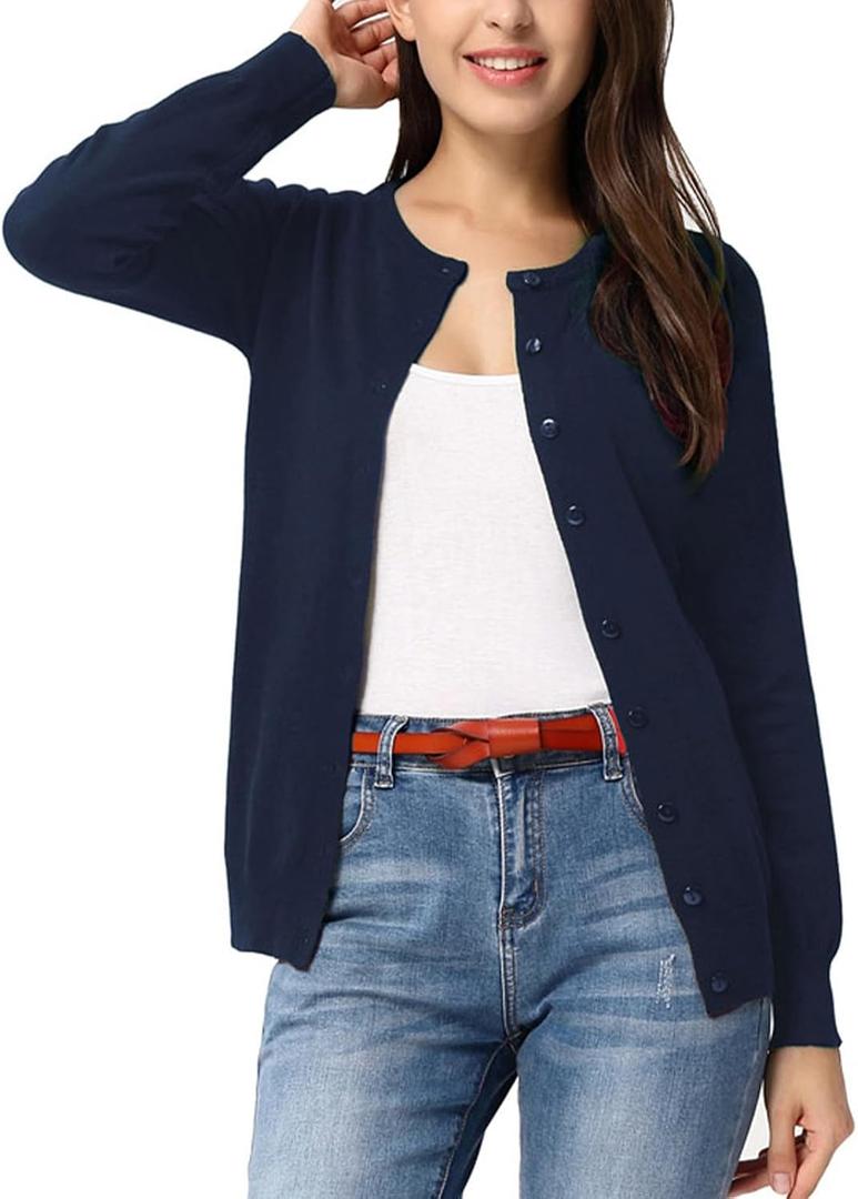 GRACE KARIN Womens Long Sleeve Knit Cardigan Sweaters Casual Dressy Open Front Button Down Cardigans Summer Outfits, Large