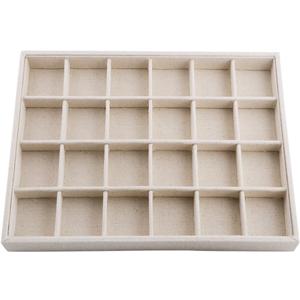 Oirlv Stackable Linen Jewelry Tray Adjustable 24 Grid Jewelry Storage Case for Drawer or Showcase