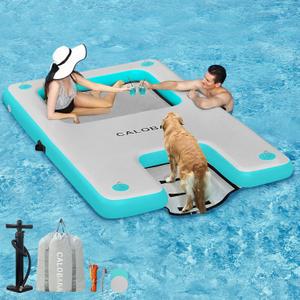 Inflatable Floating Dock with Mesh, Lake Floats with Boat Ramp Tanning Pool Lounger Water Hammock for Family Party Pool Sea River Dock Boat (10ft6ft6in(31.80.15m), Grey+Mint Green)