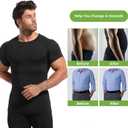 Lgtfy 4D Mens Compression Shirt Short Sleeve, Gynecomastia Tummy Control Back Support Undershirt, Slimming Vest (Black, L)