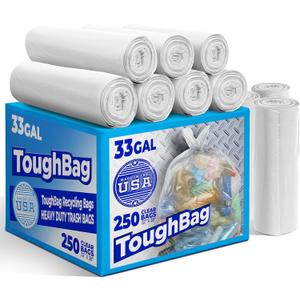 30-33 Gallon Clear Trash Bags Heavy Duty (250 COUNT) - Clear Recycling Garbage Bags 30+ Gallon, 32 Gallon - Made in USA