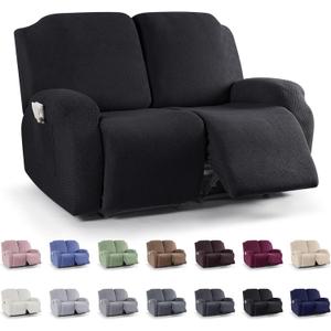 KinCam Recliner Covers, Stretch Reclining Chair Covers, Recliner Sofa Slipcovers Stripe Jacquard Recliner Couch Covers Furniture Protector Covers for Pet Kid (2 Seater, Black)