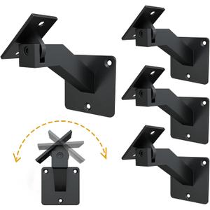 Adjustable Handrail Brackets - Heavy Duty Stair Railing Brackets with Screws, Black Carbon Steel, Wall Mounted for Staircases, Home or Offices (4)