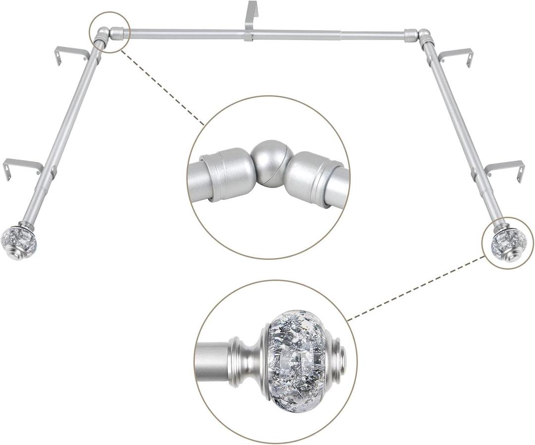 Bay Window Curtain Rod 36 to 72 In (Center), 3/4 In Diameter, Silver