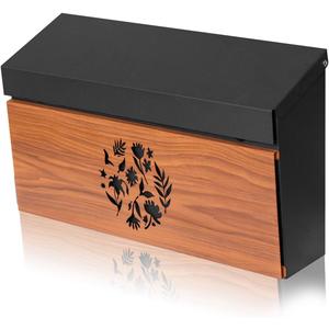 Ydocabinit Wall Mount Mailbox, Large Capacity Mailbox for House Outside, Galvanized Steel Rust-Proof Metal Post Drop Box, 15.74"×9.84"×4.33" Flower Hollowed Wooden Patterned Metal Sheet