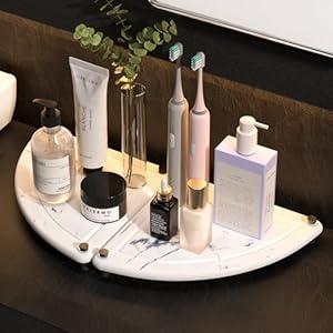 low Slog Corner Sink Caddy, 2PCS Sink Caddy Instant Dry Sink Organizer, Diatomite Stone Sink Tray, Diatomaceous Earth Sponge Dispenser Holder Fast Drying Stone Rack for Kitchen Bathroom