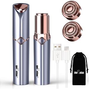 Facial Hair Remover for Women's Face Chin Lip Mustache Neck Armpit Peach Fuzz, Gurelax Electric Painless Hair Removal Device with 2 Replacement Heads