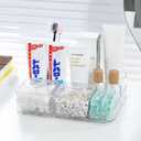 FABROK Bathroom Organizer and Storage, Plastic Toothbrush and Toothpaste Holder, Countertop Vanity Organizer for Hair Brushes, Makeup Supplies, Perfume (Clear)