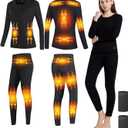 Women's Heated Thermal Underwear Set, Women's Winter Outdoor Sports Underwear with 16 Heating Zones, Electric Heated (Black)