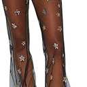 No Brand Rave Outfit for Women Outfit Festival Dance Clubwear Bell Bottom Mesh Sheer Pants L (Belt not Included)