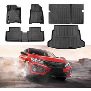 for 2022 2023 2024 2025 Honda Civic Hatchback Floor Mats Cargo Liner Backrest Mat Set All Weather TPE Rubber Protection Mat Civic Hatchback Accessories (Only for Honda Civic Hatchback)