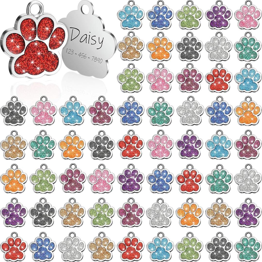 Abbylike 60 Pcs Personalized Paw Print Pet Tag for Dogs and Cats, Blank Pet ID Tags Custom Glitter Paw for Cute Metal Cat Name Small DIY Engraved Puppy Name Abbylike 60 Pcs Personalized Paw Print Pet Tag for Dogs and Cats, Blank Pet ID Tags Custom Glitter Paw for Cute Metal Cat Name Small DIY Engraved Puppy Name