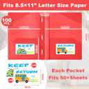 Henoyso 100 Set Take Home Folders with Clear Front Pocket, Red