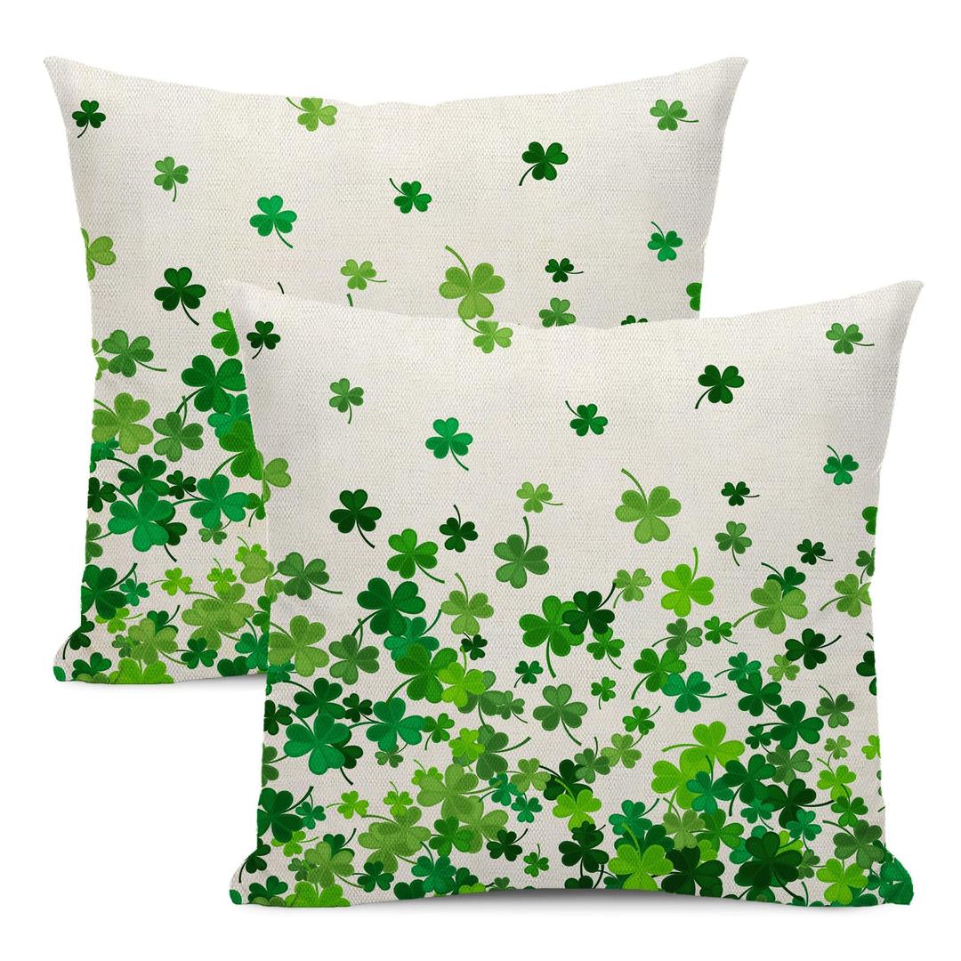 OFIRD Spring Pillow Covers 18x18 Pack of St.Patrick's Day Lucky Clover Leaves Throw Pillow Covers Outdoor Decoration Green Pillowcase Farmhouse Decorative Linen Cushion Case for Home Sofa Couch